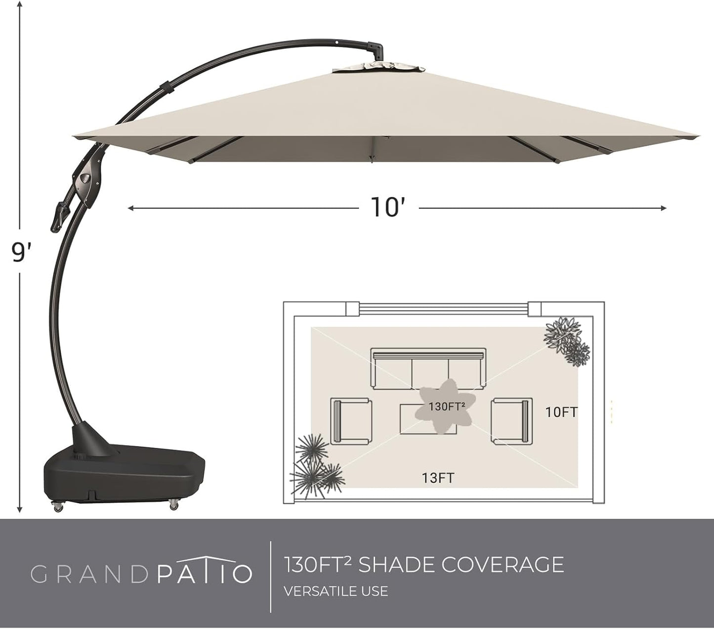 Grand patio 10x13 FT Cantilever Umbrella Outdoor Aluminum Rectangle Offset