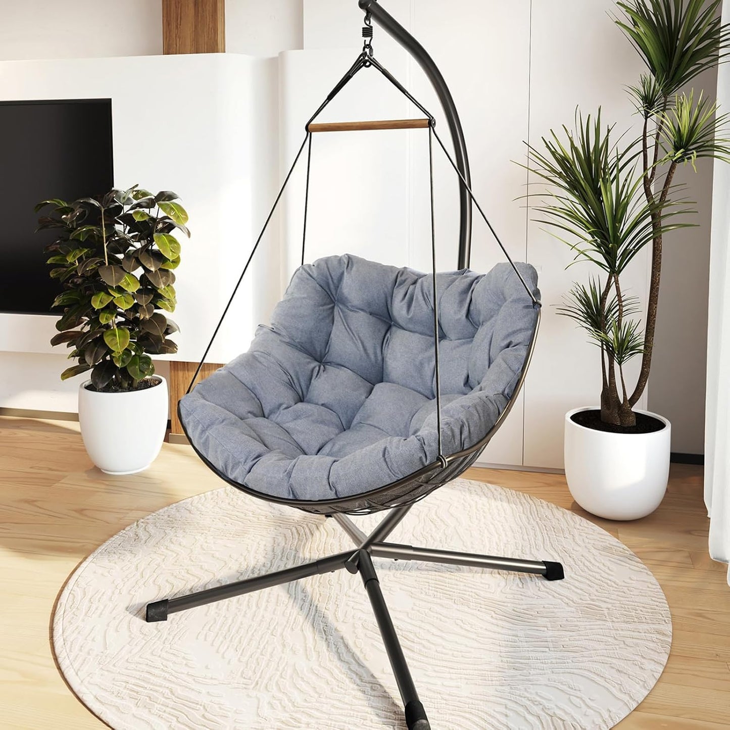 Outdoor Chair with Stand, Swing Chair with Cushion