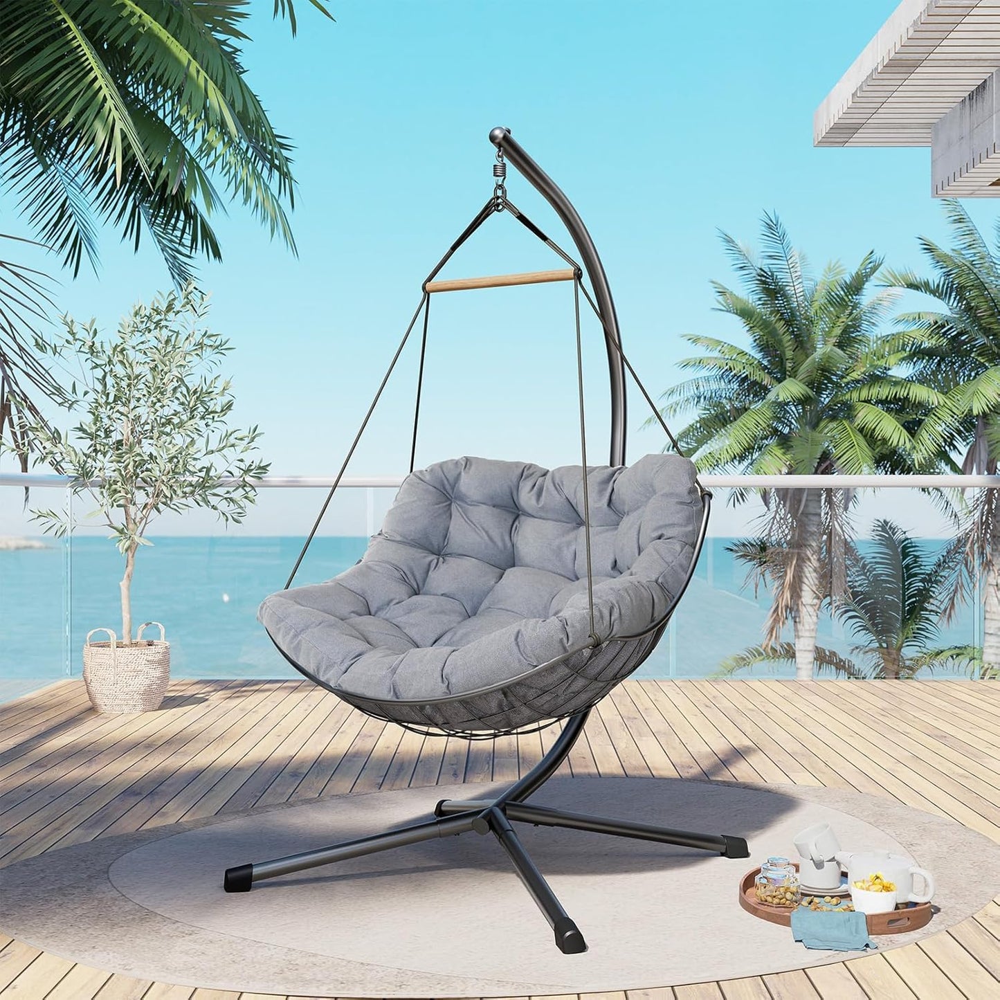 Outdoor Chair with Stand, Swing Chair with Cushion