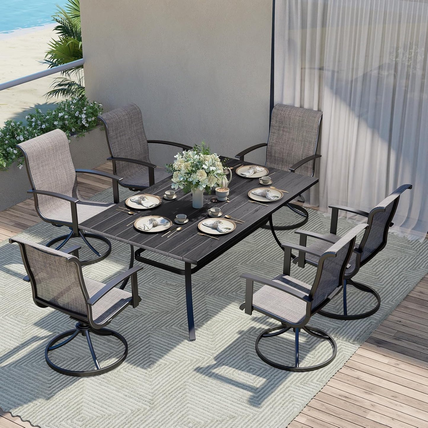 Outdoor Swivel Dining Chairs Set of 2, 360 Degree