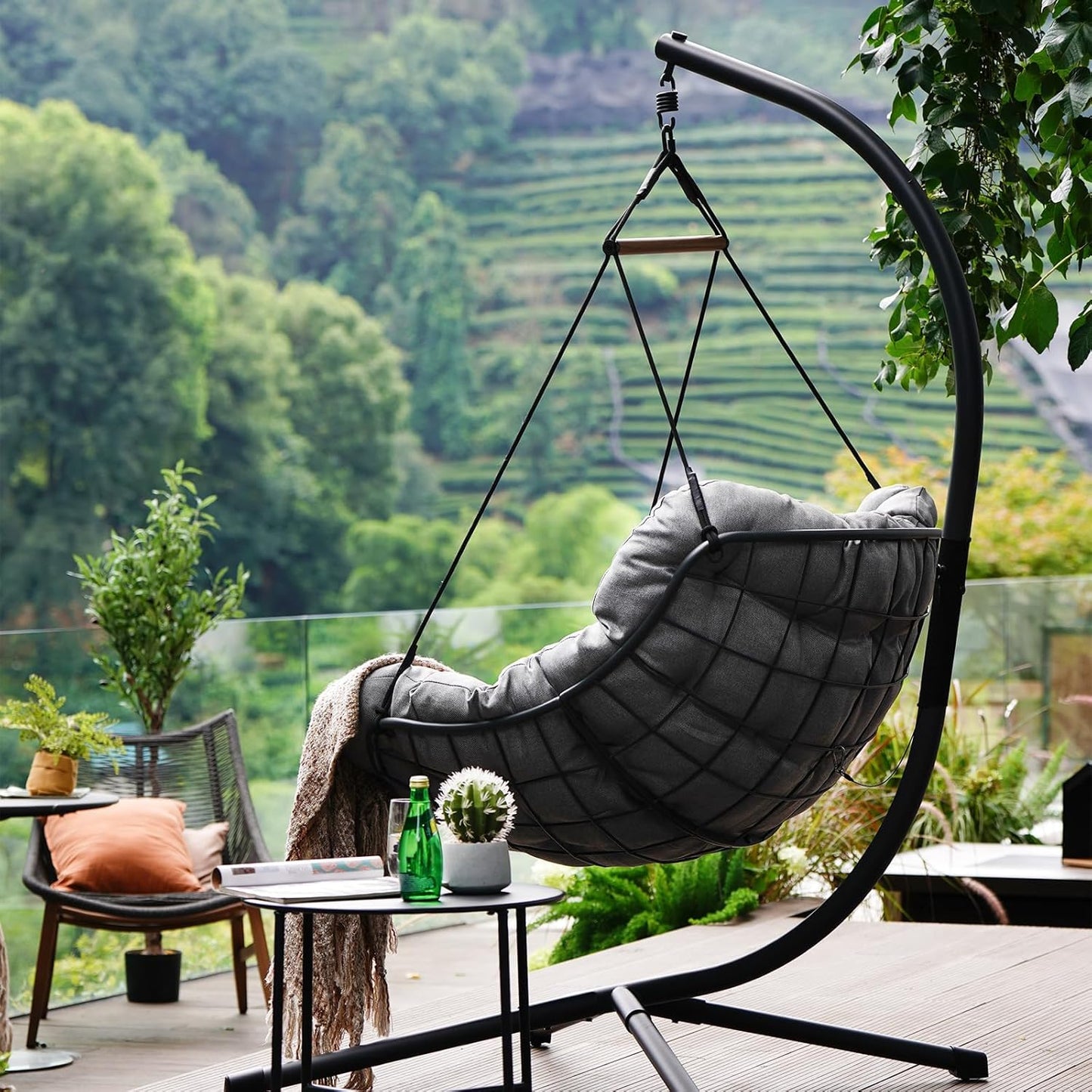 Outdoor Chair with Stand, Swing Chair with Cushion